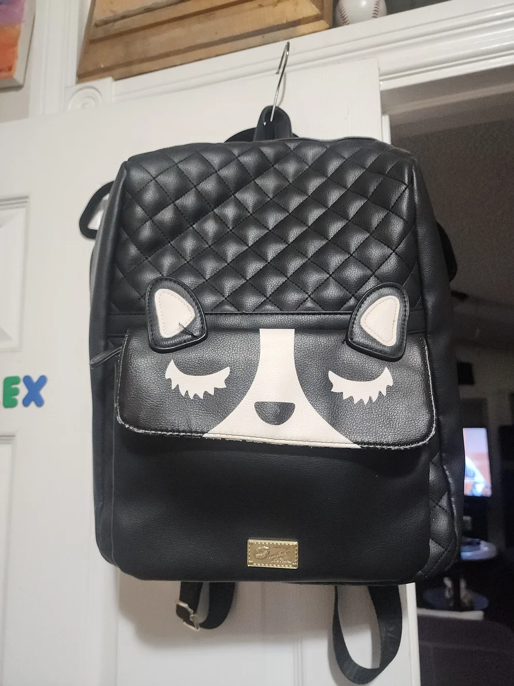 Betsy Johnson Black Quilted Cute Panda Face Backpack - Women's Bag